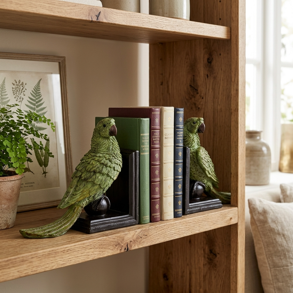 Pair of Green Parrot on Ball Bookends