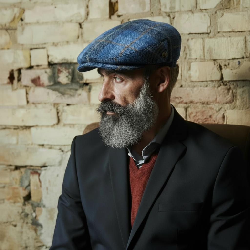 Light Blue Tartan Harris tweed Flat Cap by Bullantic