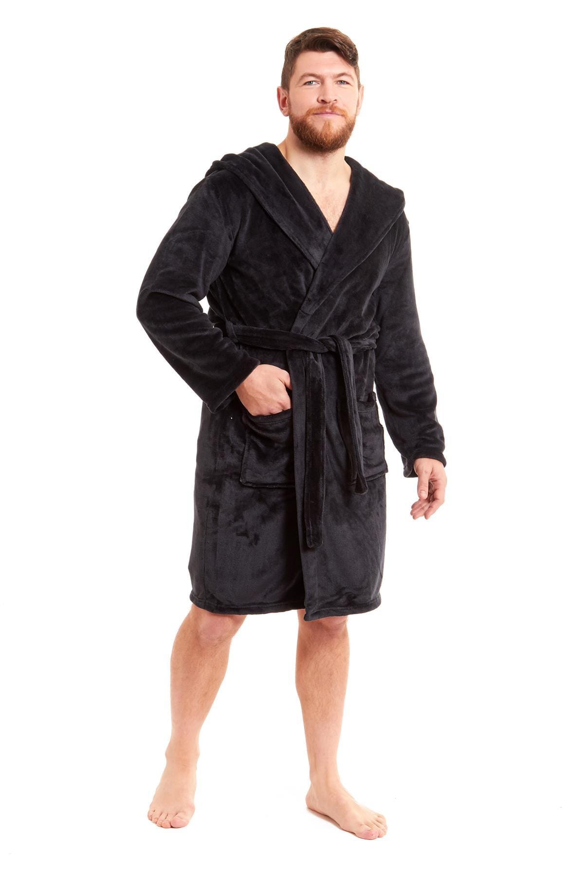 Hooded Ultra-Absorbing Plush Flannel Bathrobe for Men Soft Fleece Warm Dressing Gown by Daisy Dreamer