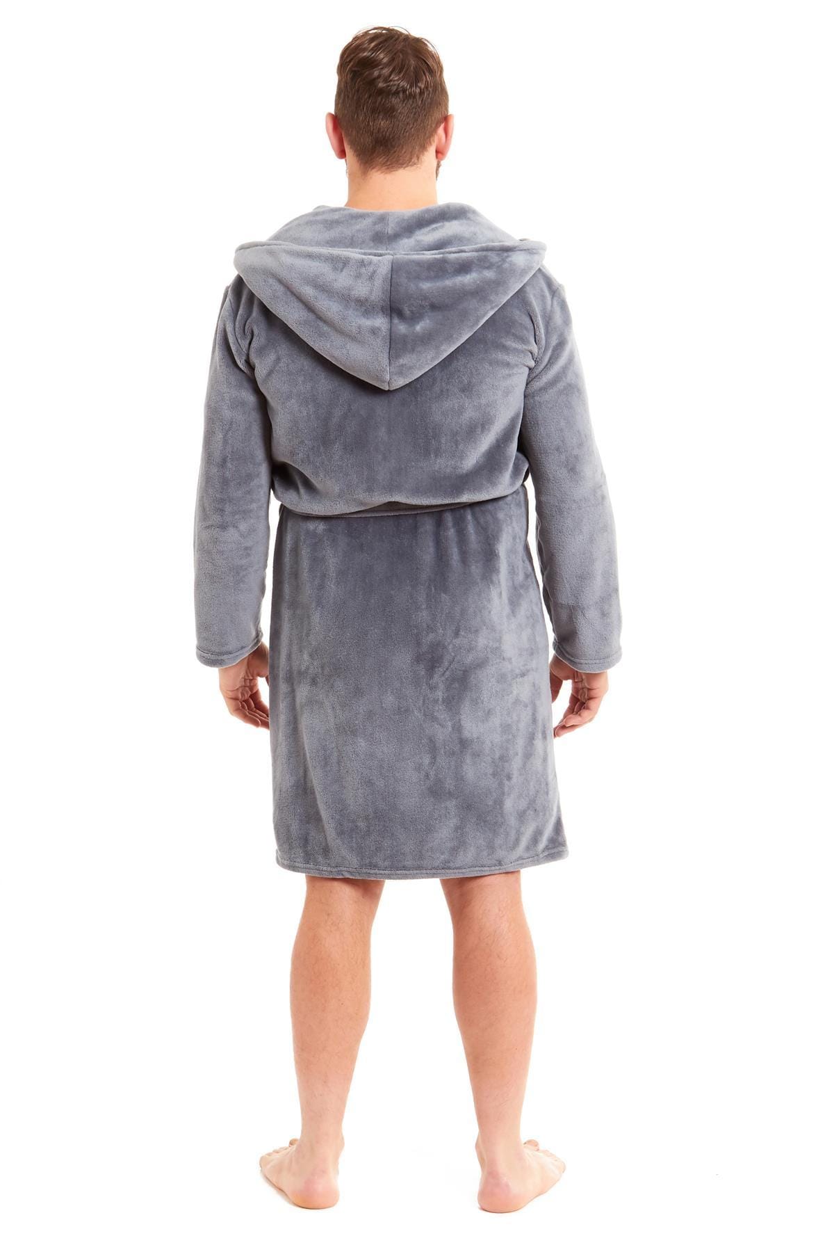 Hooded Ultra-Absorbing Plush Flannel Bathrobe for Men Soft Fleece Warm Dressing Gown by Daisy Dreamer