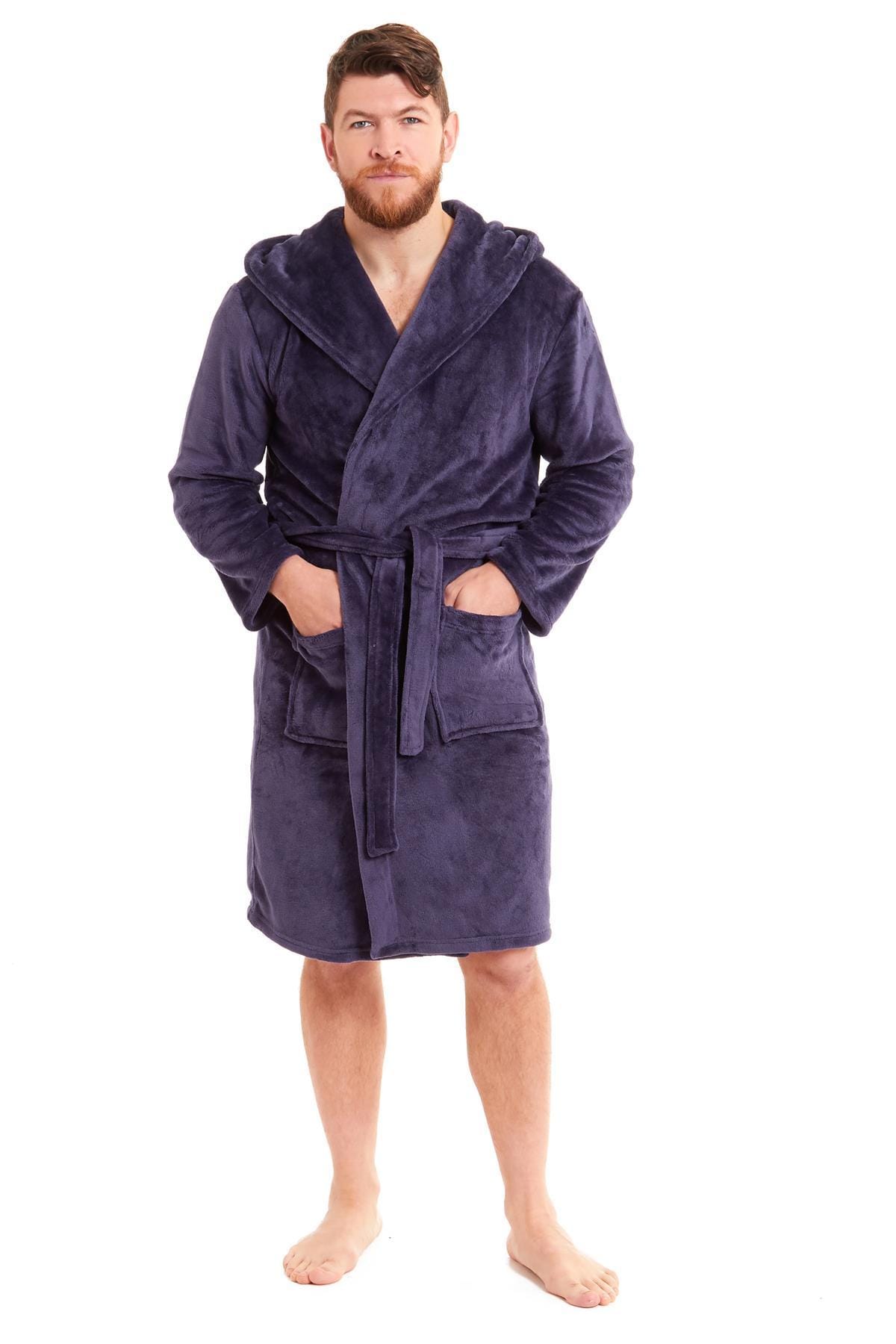 Hooded Ultra-Absorbing Plush Flannel Bathrobe for Men Soft Fleece Warm Dressing Gown by Daisy Dreamer