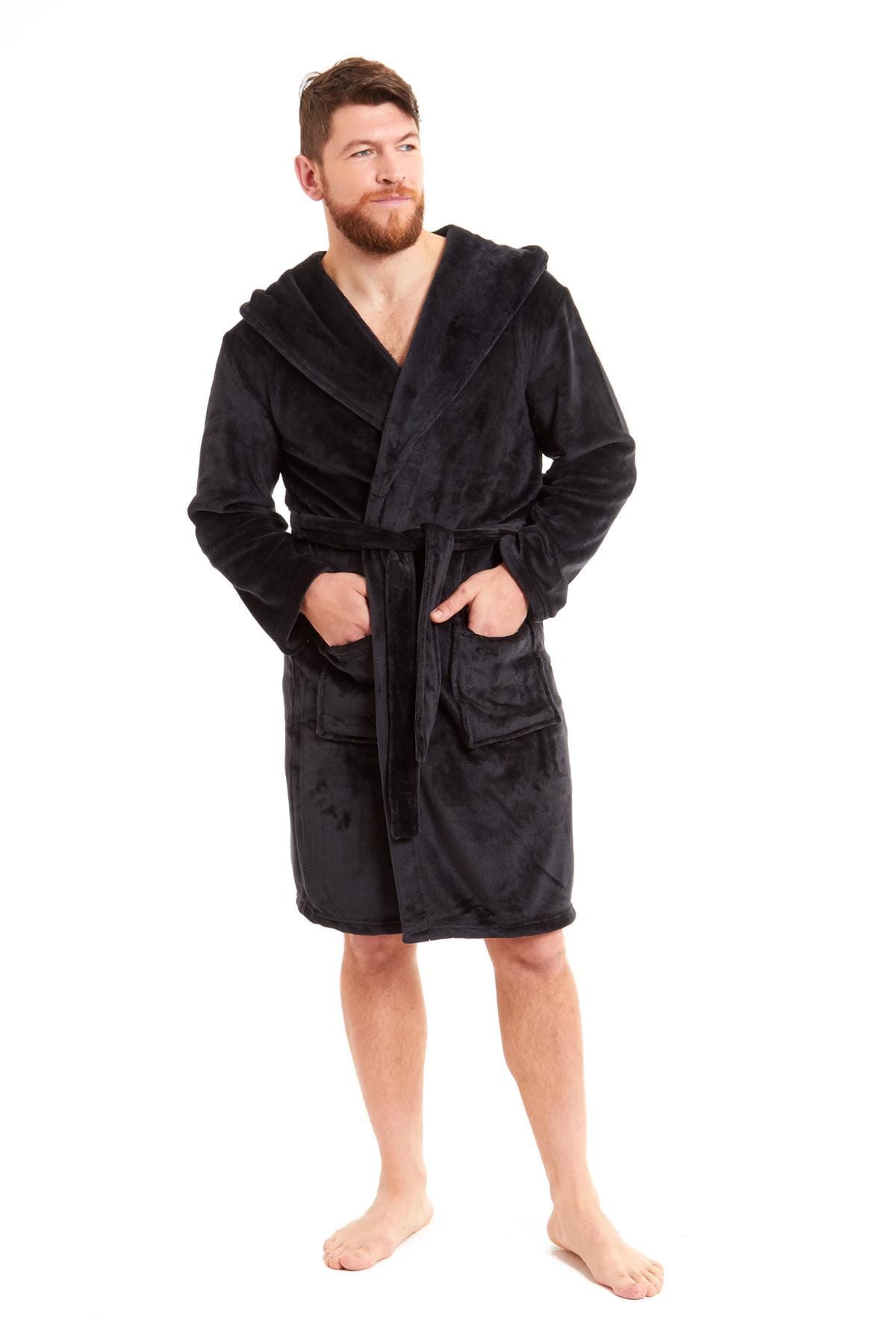 Hooded Ultra-Absorbing Plush Flannel Bathrobe for Men Soft Fleece Warm Dressing Gown by Daisy Dreamer