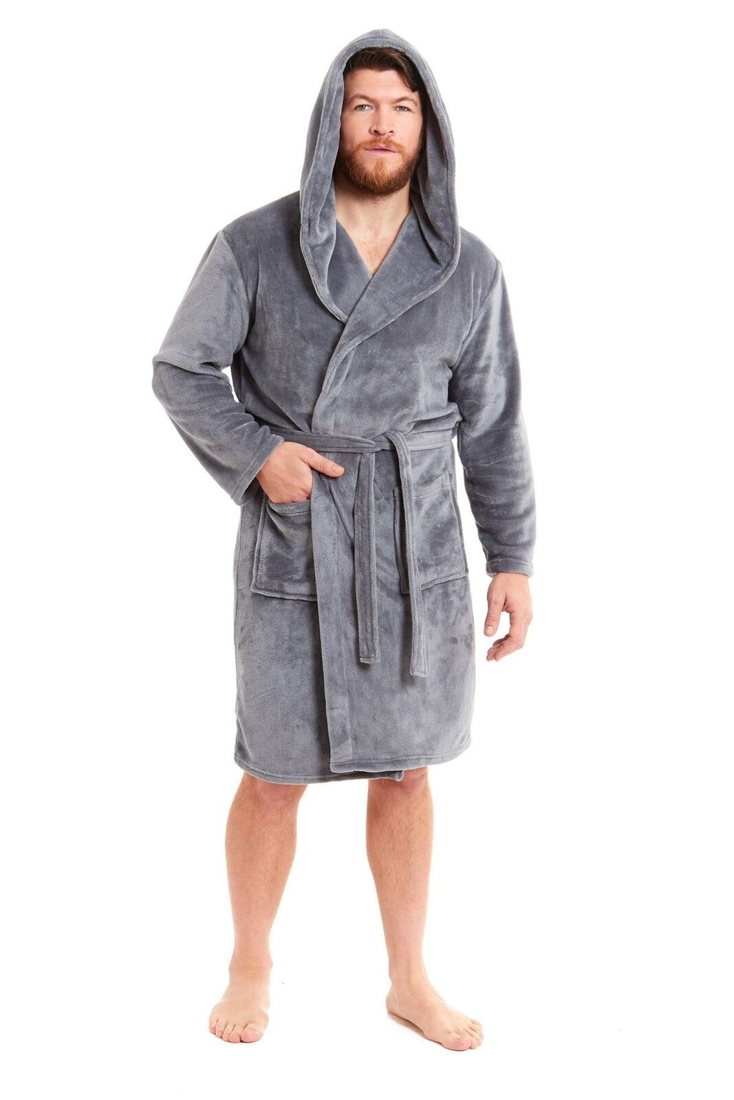 Hooded Ultra-Absorbing Plush Flannel Bathrobe for Men Soft Fleece Warm Dressing Gown by Daisy Dreamer