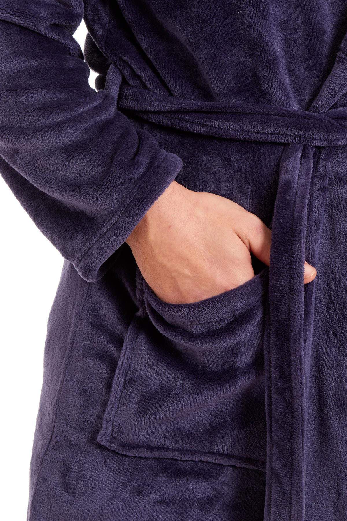 Hooded Ultra-Absorbing Plush Flannel Bathrobe for Men Soft Fleece Warm Dressing Gown by Daisy Dreamer