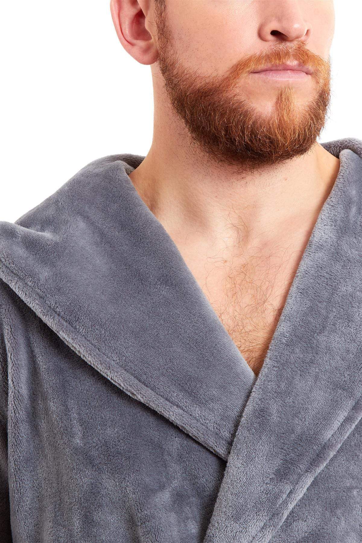 Hooded Ultra-Absorbing Plush Flannel Bathrobe for Men Soft Fleece Warm Dressing Gown by Daisy Dreamer