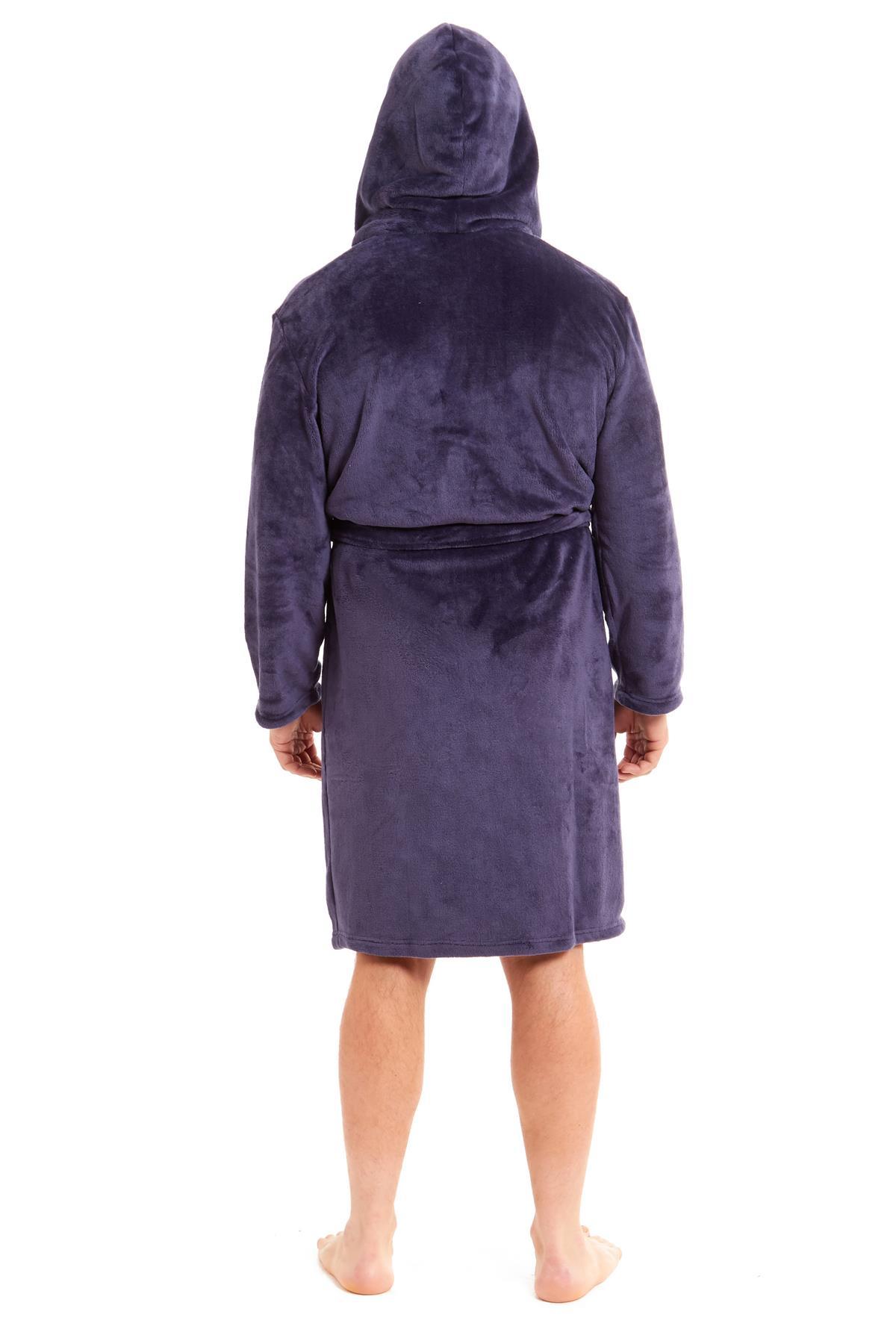 Hooded Ultra-Absorbing Plush Flannel Bathrobe for Men Soft Fleece Warm Dressing Gown by Daisy Dreamer