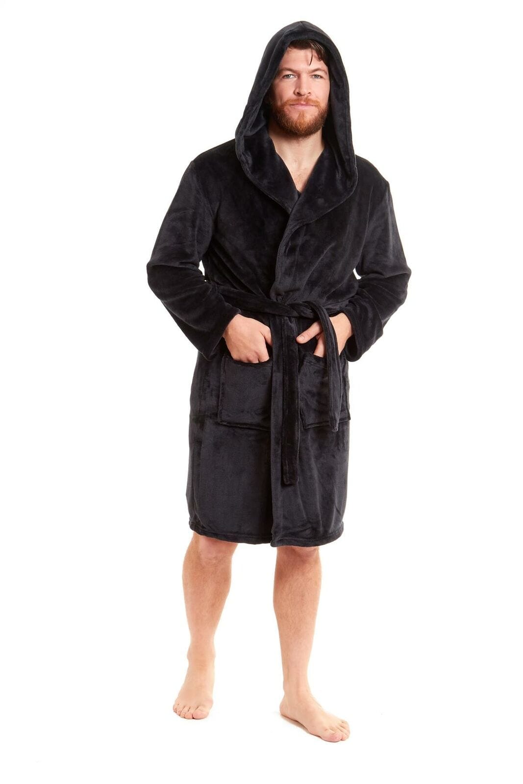 Hooded Ultra-Absorbing Plush Flannel Bathrobe for Men Soft Fleece Warm Dressing Gown by Daisy Dreamer