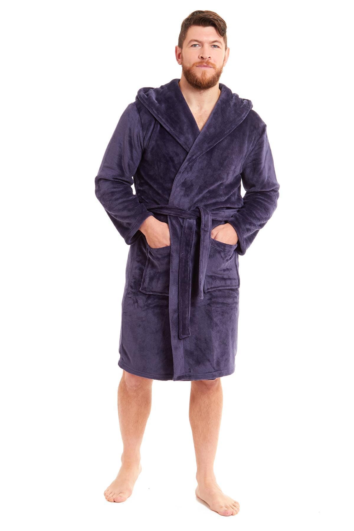 Hooded Ultra-Absorbing Plush Flannel Bathrobe for Men Soft Fleece Warm Dressing Gown by Daisy Dreamer