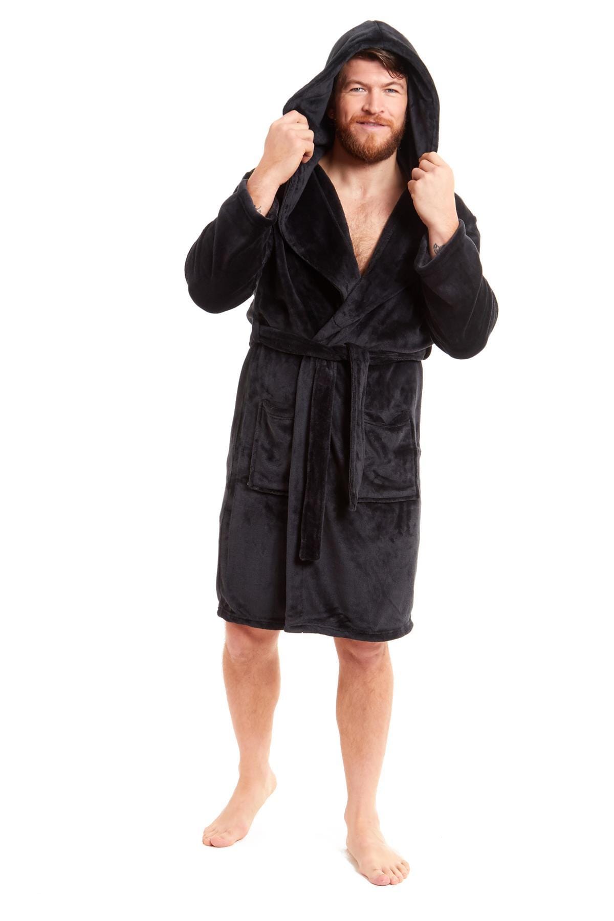 Hooded Ultra-Absorbing Plush Flannel Bathrobe for Men Soft Fleece Warm Dressing Gown by Daisy Dreamer