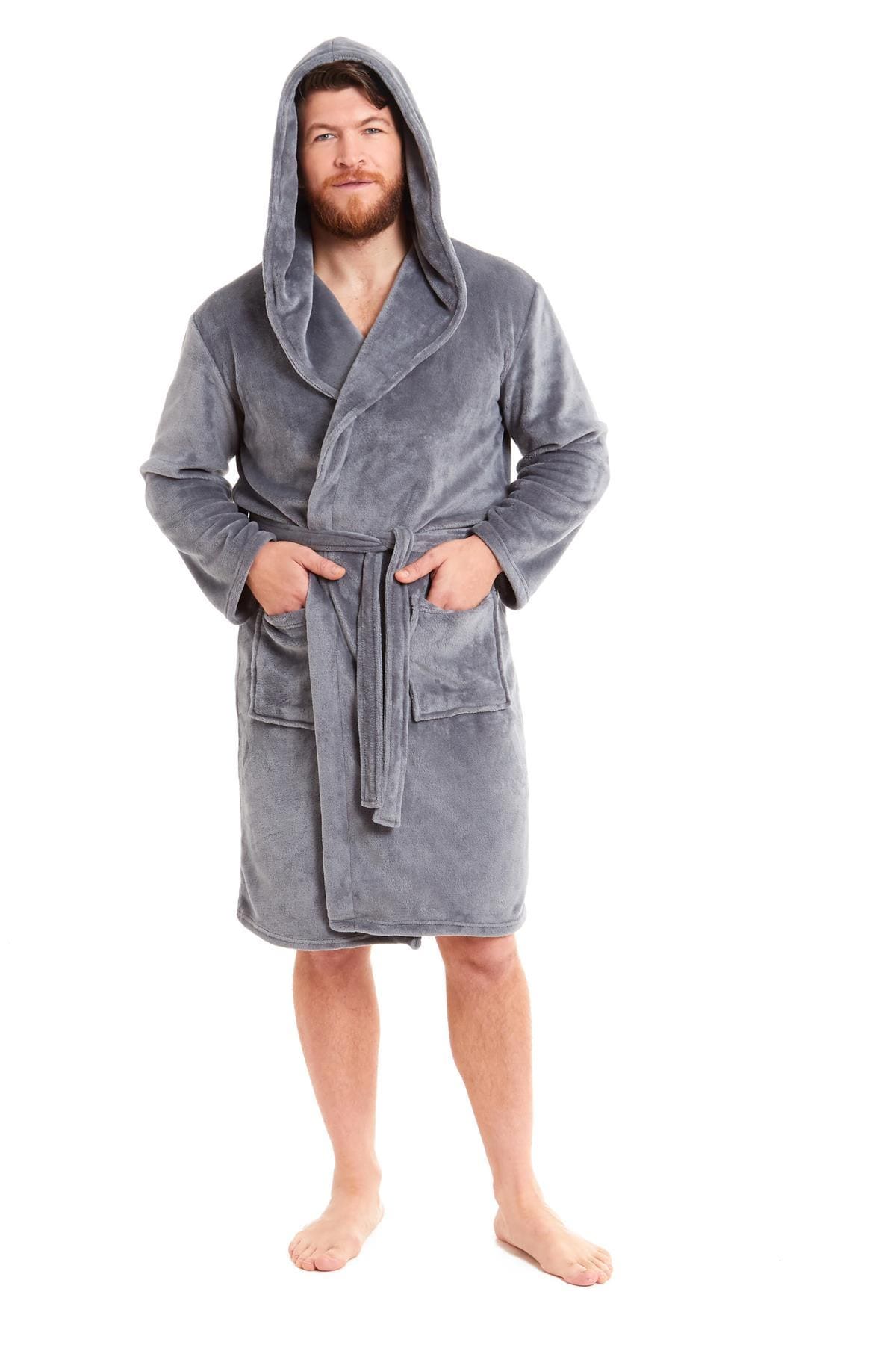 Hooded Ultra-Absorbing Plush Flannel Bathrobe for Men Soft Fleece Warm Dressing Gown by Daisy Dreamer