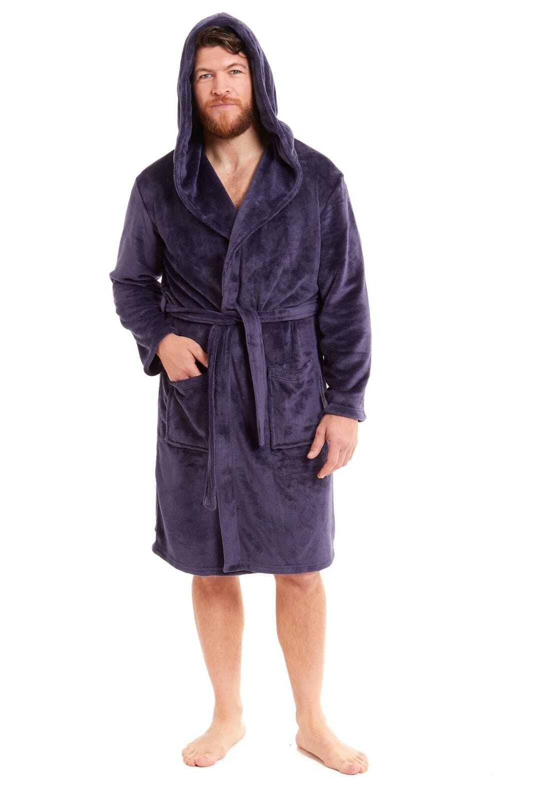 Hooded Ultra-Absorbing Plush Flannel Bathrobe for Men Soft Fleece Warm Dressing Gown by Daisy Dreamer