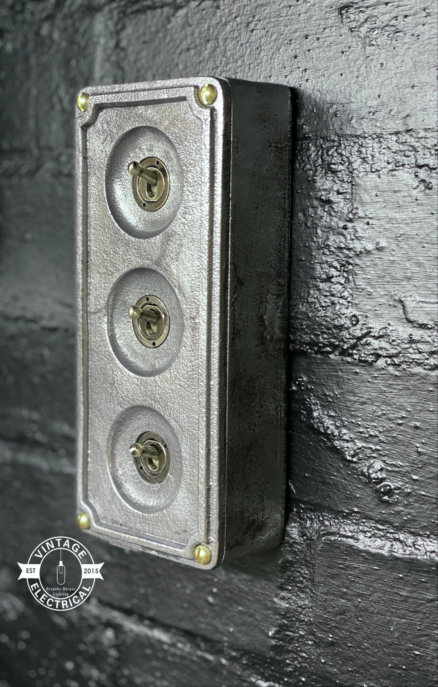 3 Gang 2 Way Solid Cast Metal Surface Mounting Conduit Light Switch Industrial - BS EN Approved Vintage 1950’s Britmac Style by Vintage-Electrical