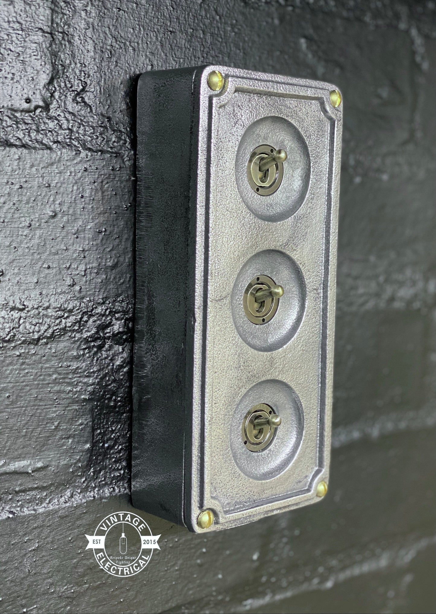 3 Gang 2 Way Solid Cast Metal Surface Mounting Conduit Light Switch Industrial - BS EN Approved Vintage 1950’s Britmac Style by Vintage-Electrical