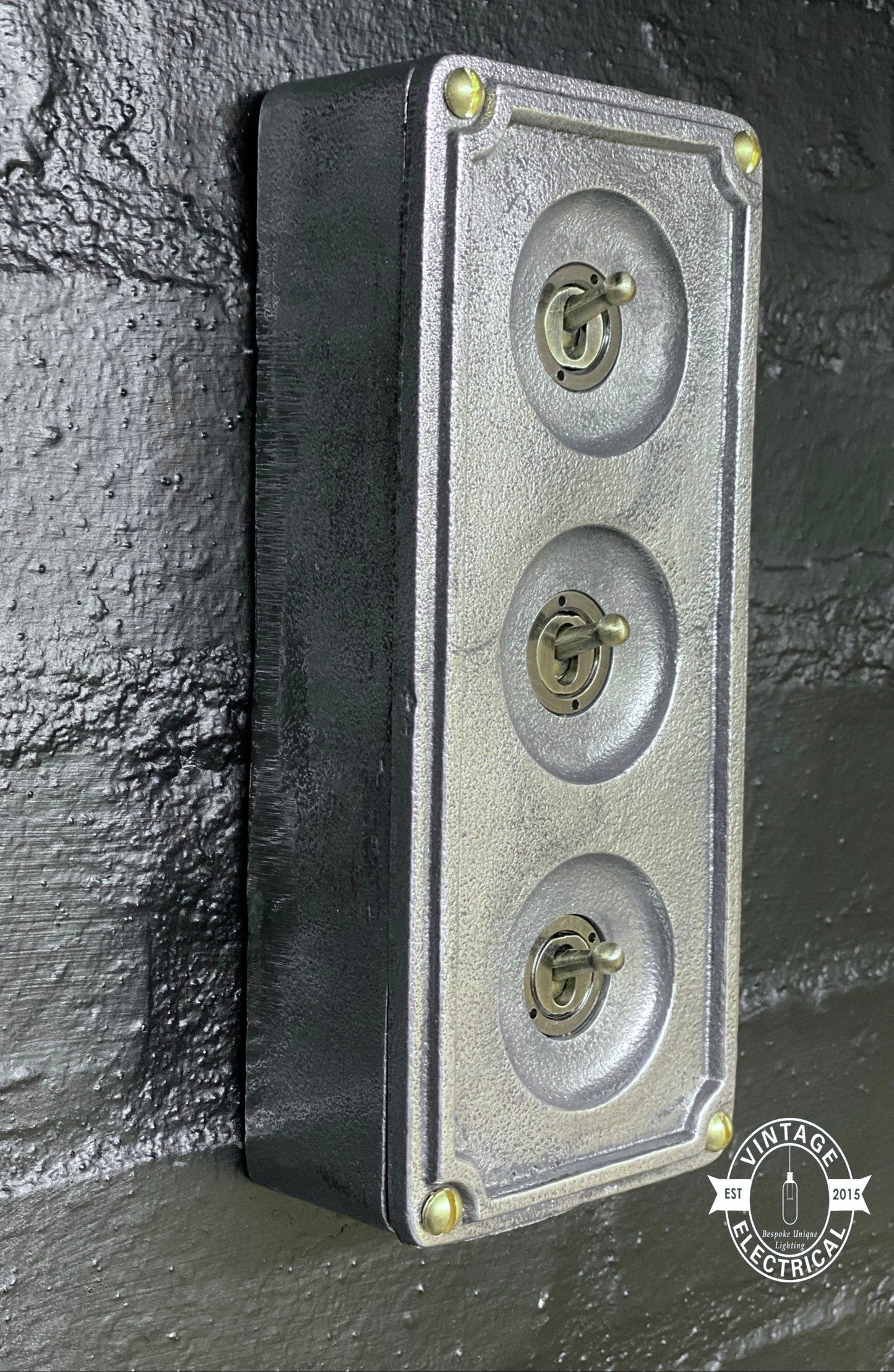 3 Gang 2 Way Solid Cast Metal Surface Mounting Conduit Light Switch Industrial - BS EN Approved Vintage 1950’s Britmac Style by Vintage-Electrical