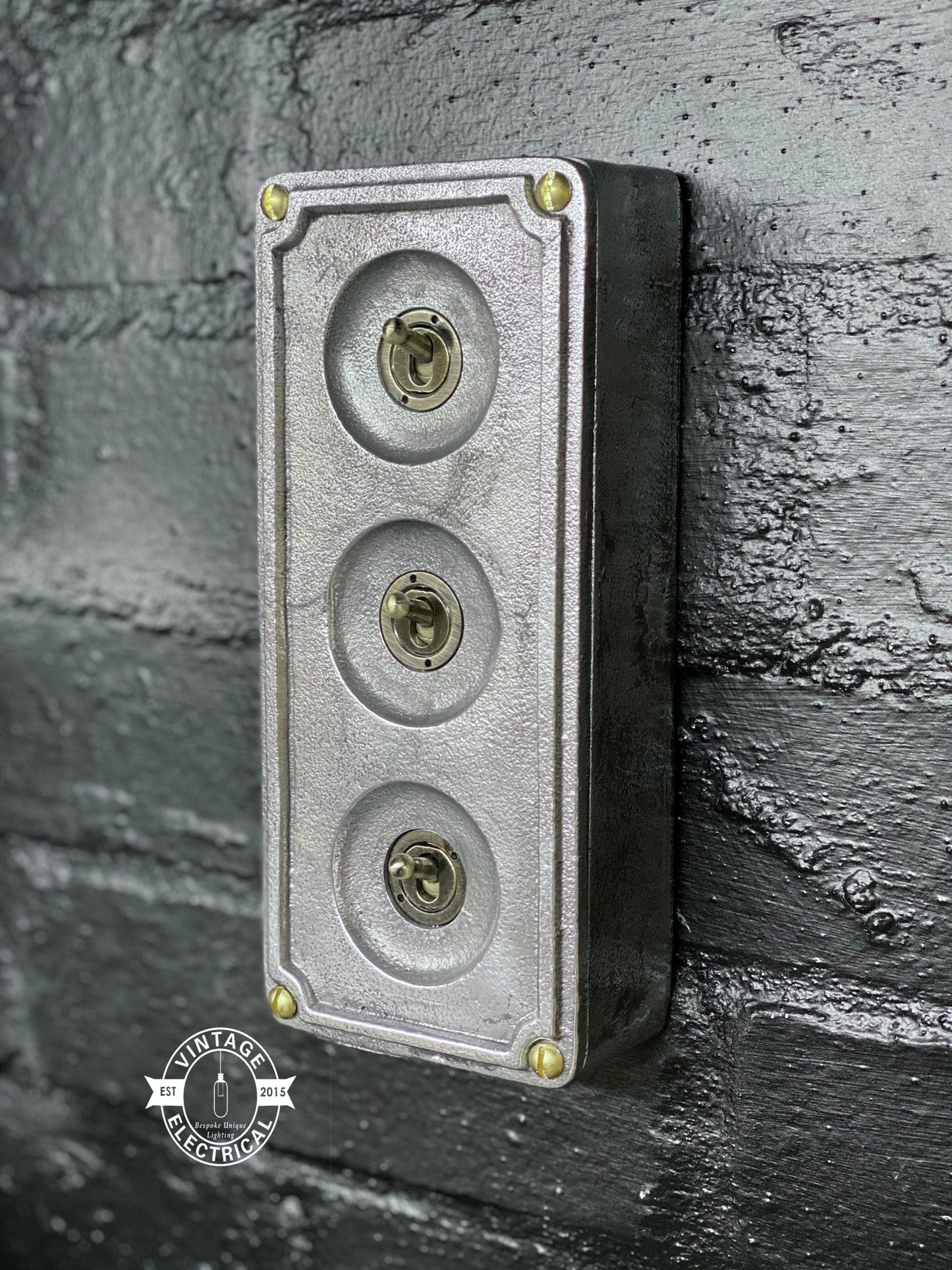 3 Gang 2 Way Solid Cast Metal Surface Mounting Conduit Light Switch Industrial - BS EN Approved Vintage 1950’s Britmac Style by Vintage-Electrical