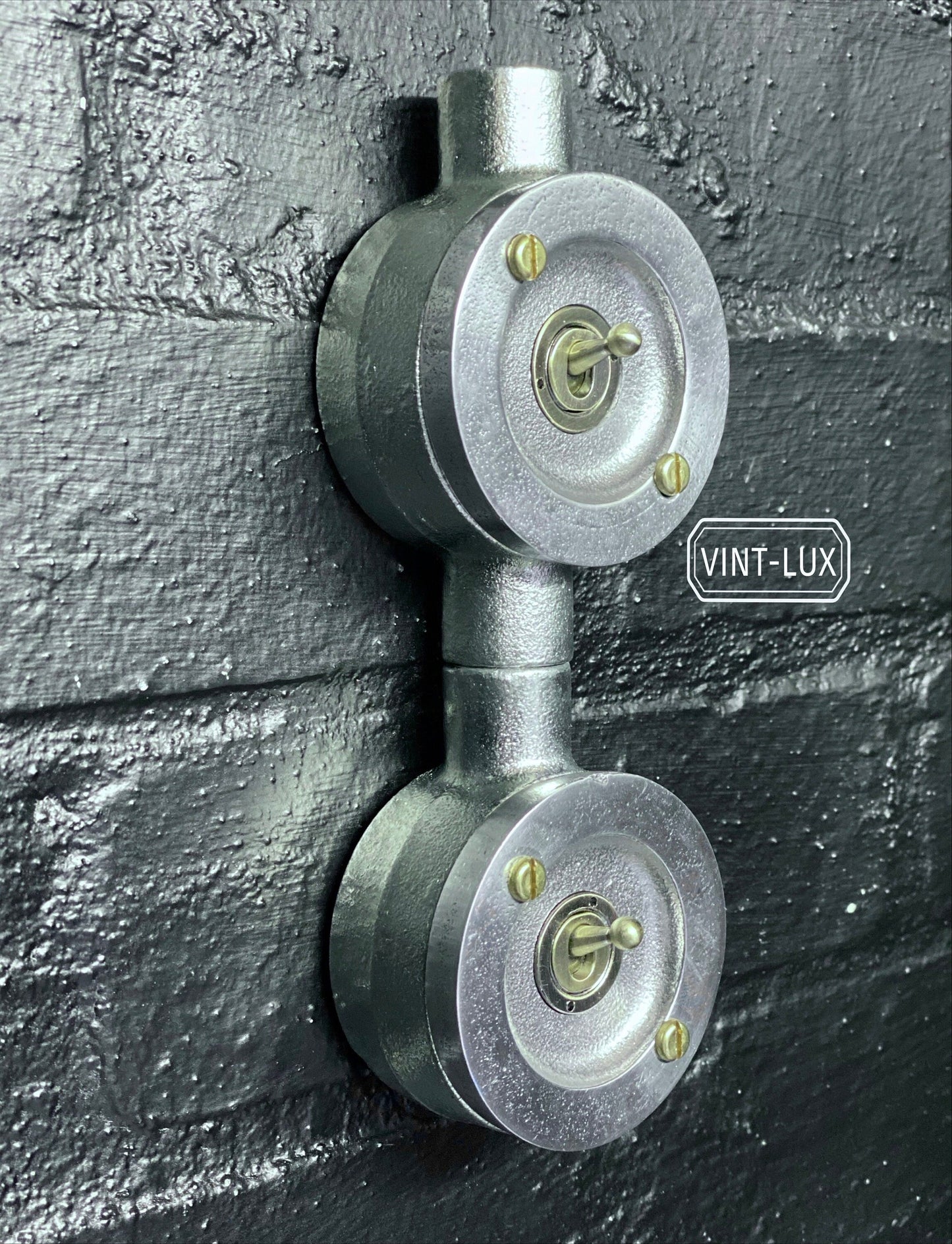 Double Gang Solid Cast Conduit Metal Light Switch Industrial 2 Way by Vintage-Electrical