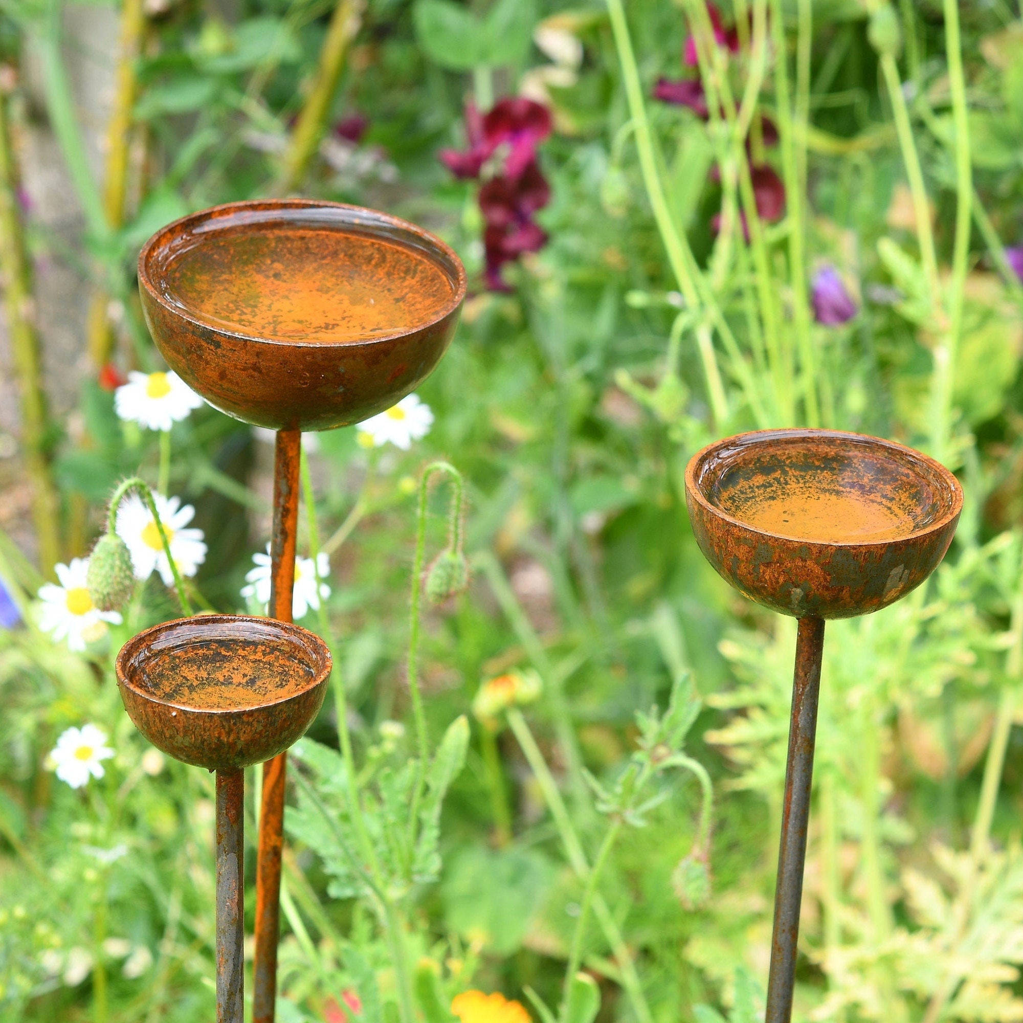 Rain Catcher 3-Tier Metal Bird Bath & Bee Watering Station