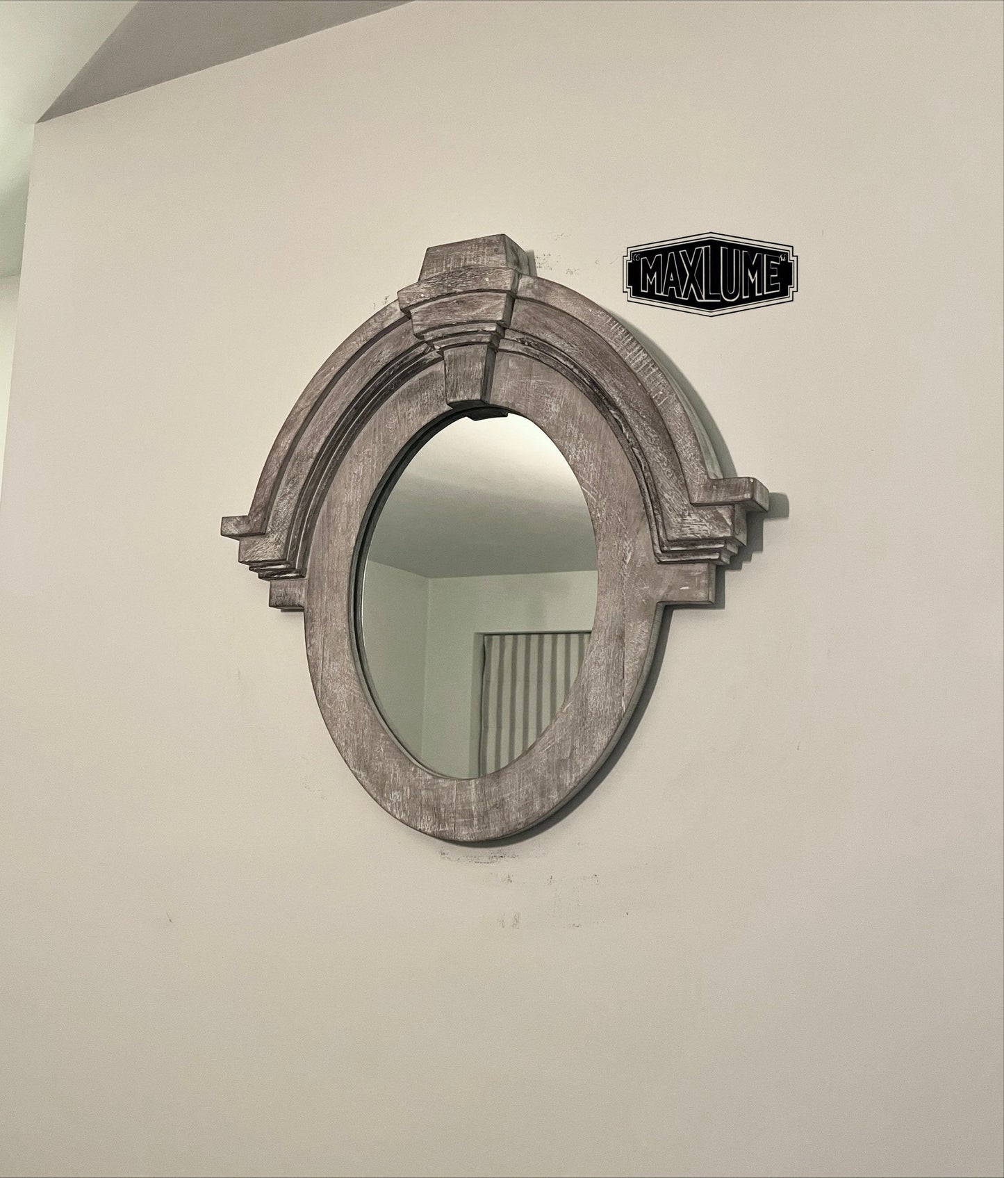 Mansard Architectural Oval Wall Mirror - Distressed Grey Wood Frame by Vintage-Electrical