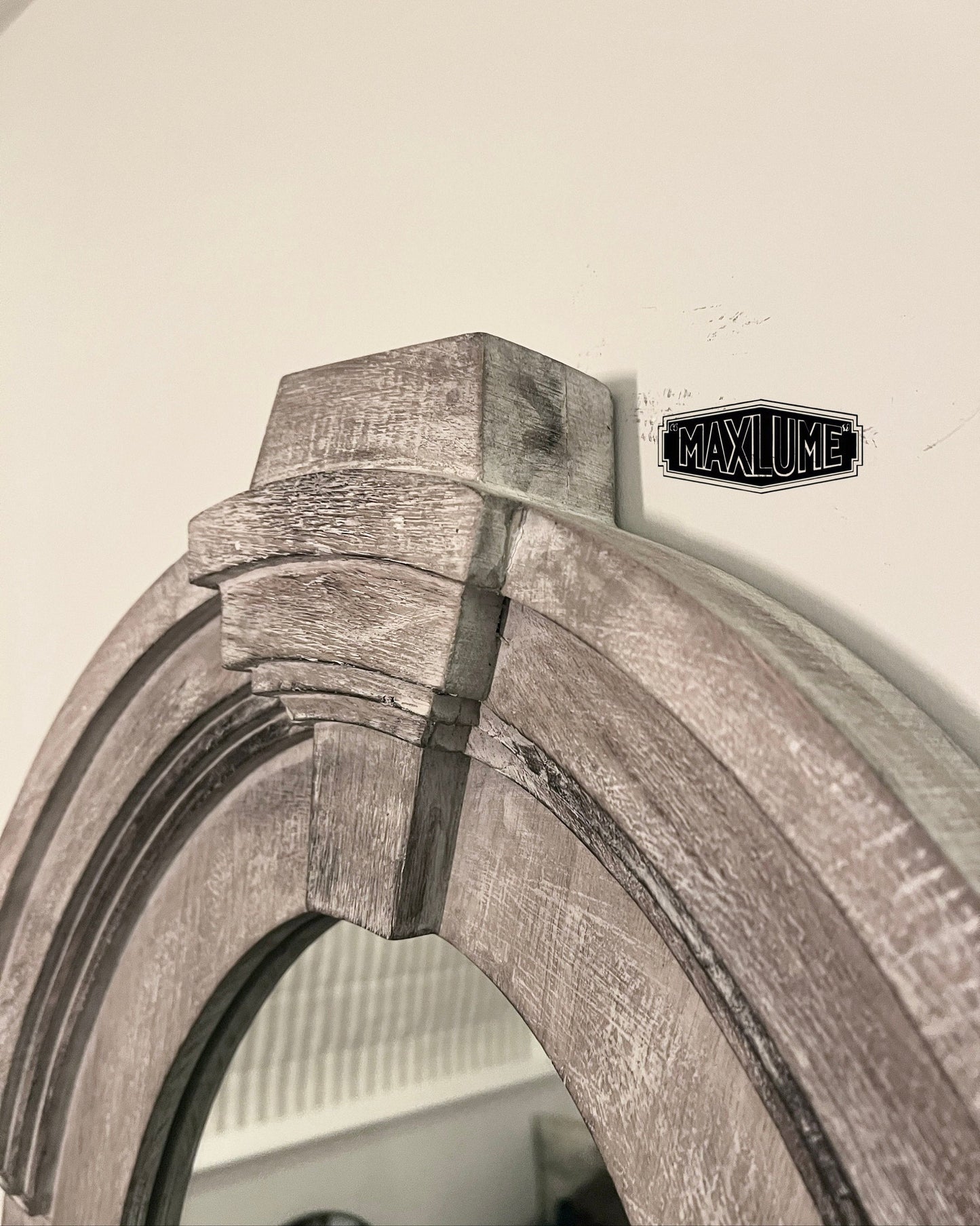 Mansard Architectural Oval Wall Mirror - Distressed Grey Wood Frame by Vintage-Electrical