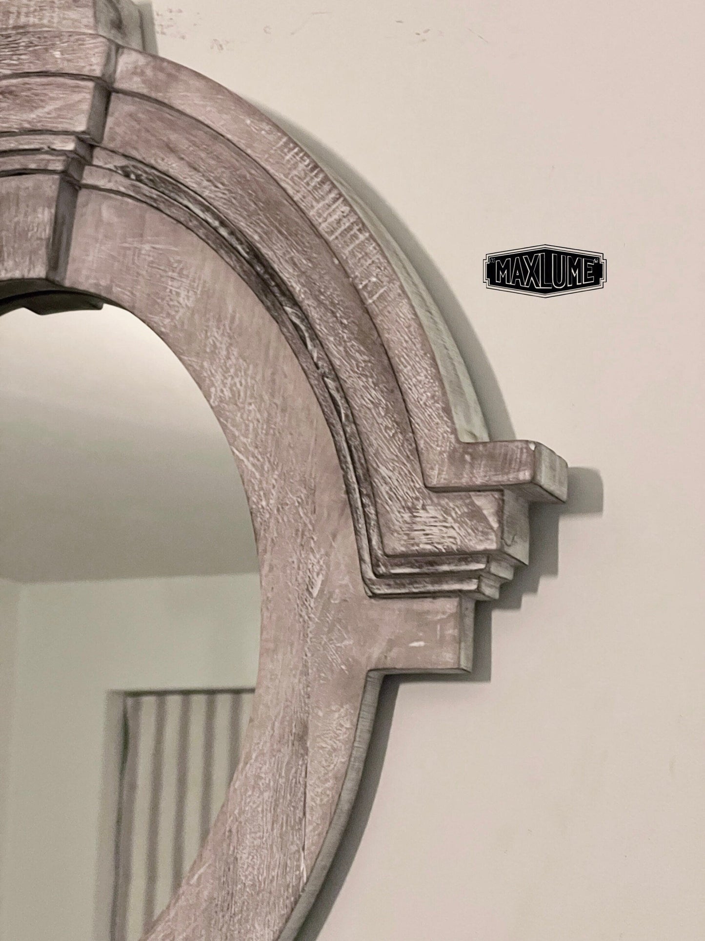 Mansard Architectural Oval Wall Mirror - Distressed Grey Wood Frame by Vintage-Electrical