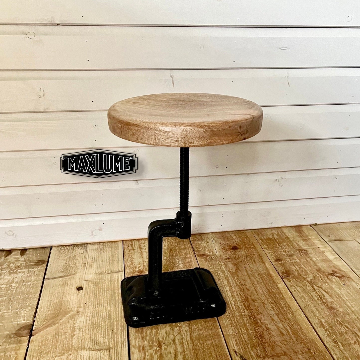 Vice Clamp Industrial Solid Bar Stool Wood or Leather Top by Vintage-Electrical