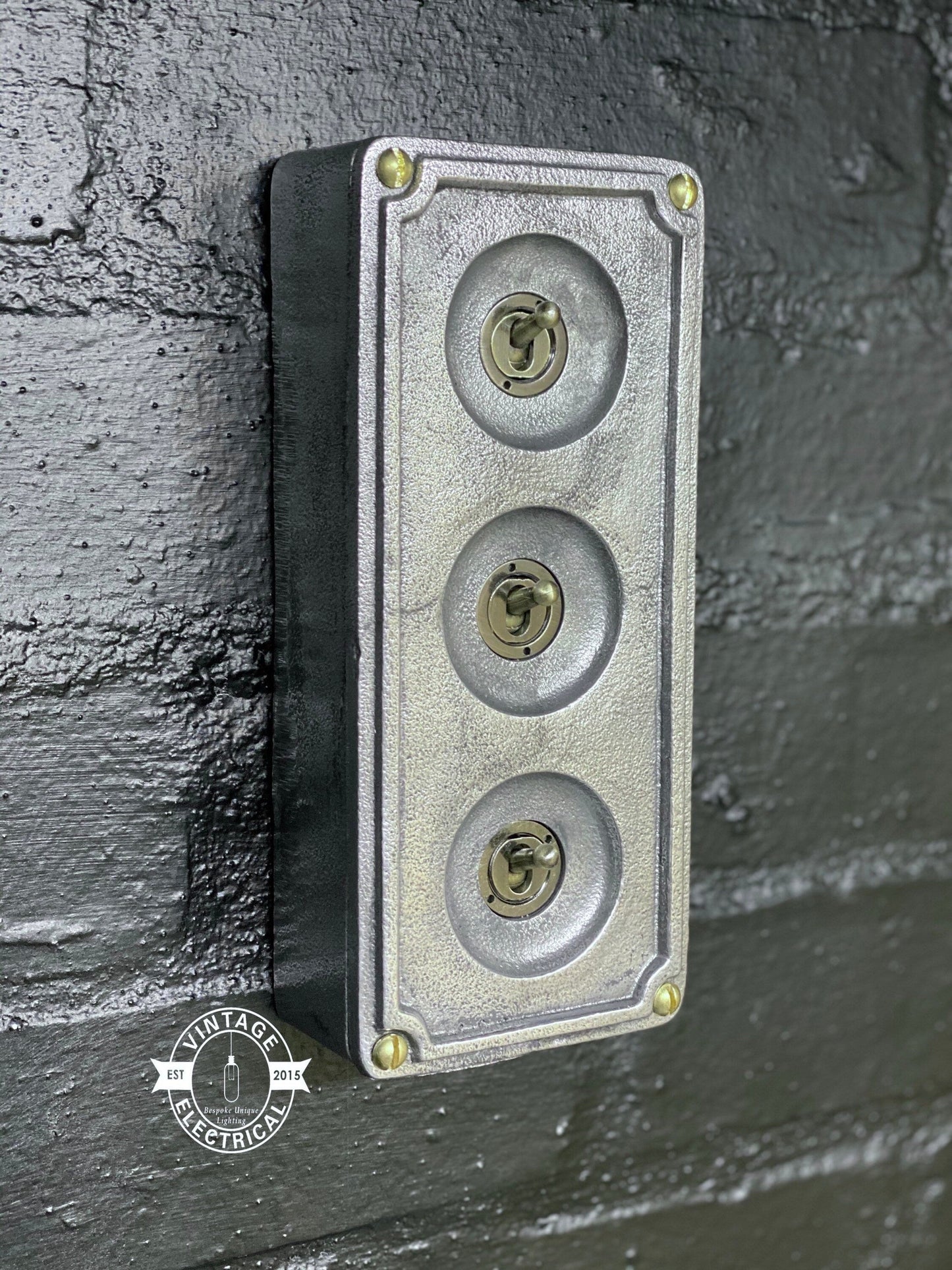 3 Gang 2 Way Solid Cast Metal Surface Mounting Conduit Light Switch Industrial - BS EN Approved Vintage 1950’s Britmac Style by Vintage-Electrical
