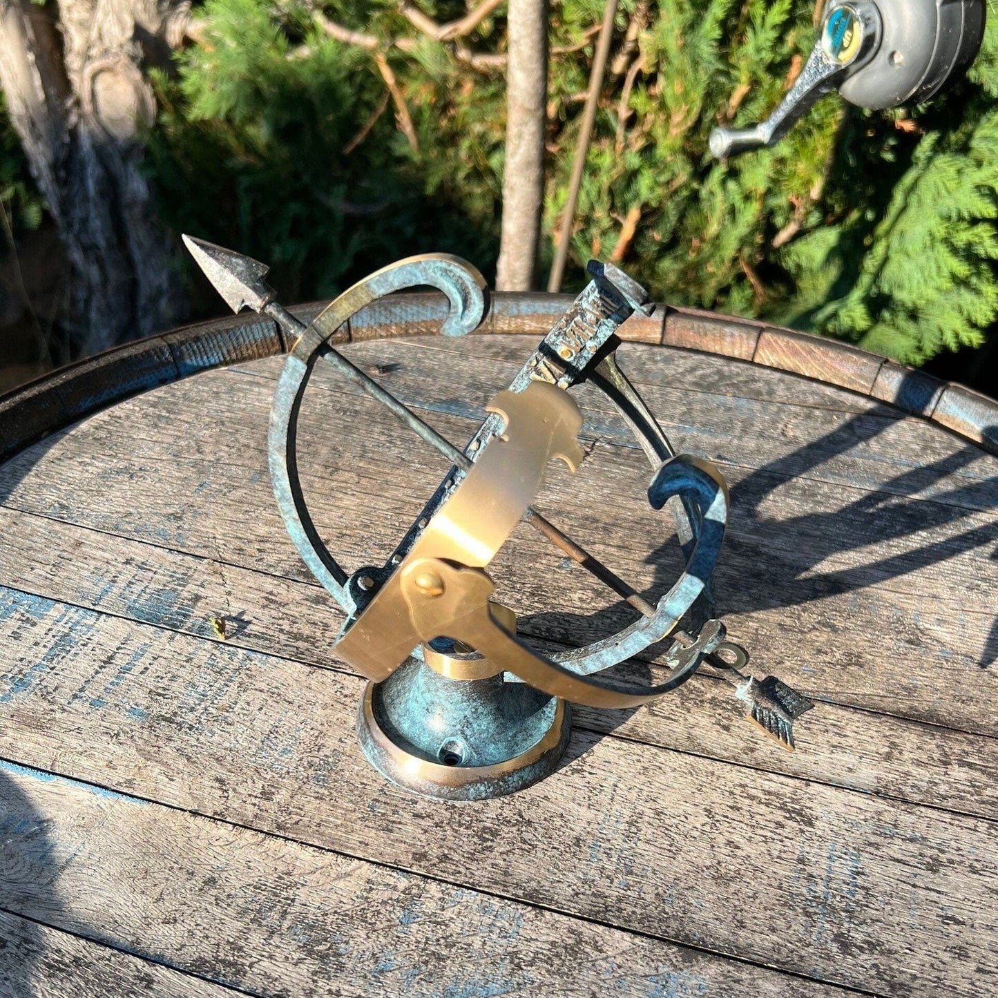 Armillary Small Sphere Sundial Solid Brass and Verdigris Patina Bronze Sculpture Sun Dial Watch Clock ~ Maxlume by Vintage-Electrical