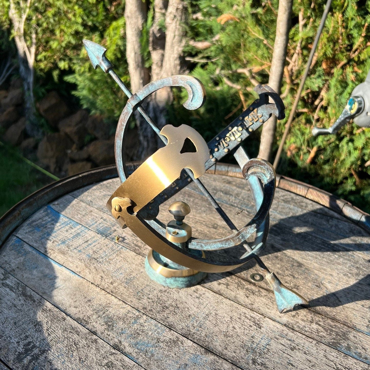 Armillary Small Sphere Sundial Solid Brass and Verdigris Patina Bronze Sculpture Sun Dial Watch Clock ~ Maxlume by Vintage-Electrical