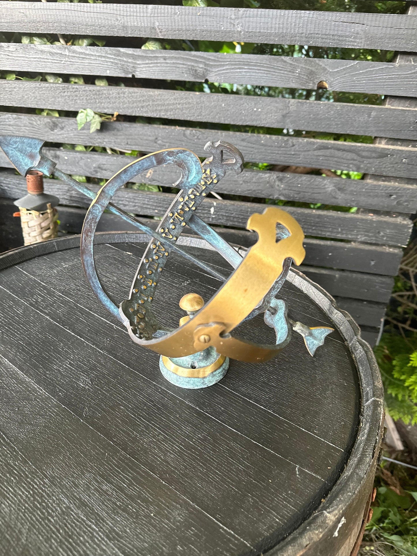 Armillary Small Sphere Sundial Solid Brass and Verdigris Patina Bronze Sculpture Sun Dial Watch Clock ~ Maxlume by Vintage-Electrical