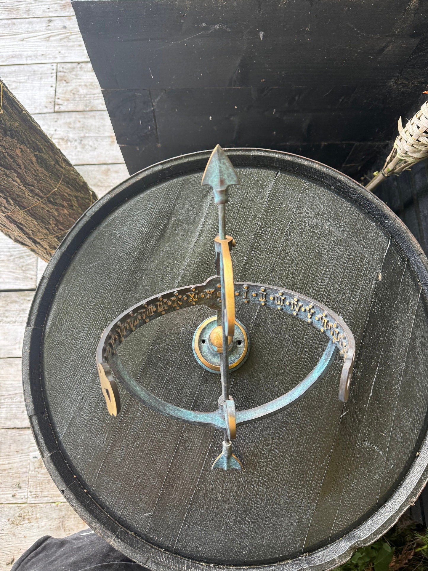 Armillary Small Sphere Sundial Solid Brass and Verdigris Patina Bronze Sculpture Sun Dial Watch Clock ~ Maxlume by Vintage-Electrical