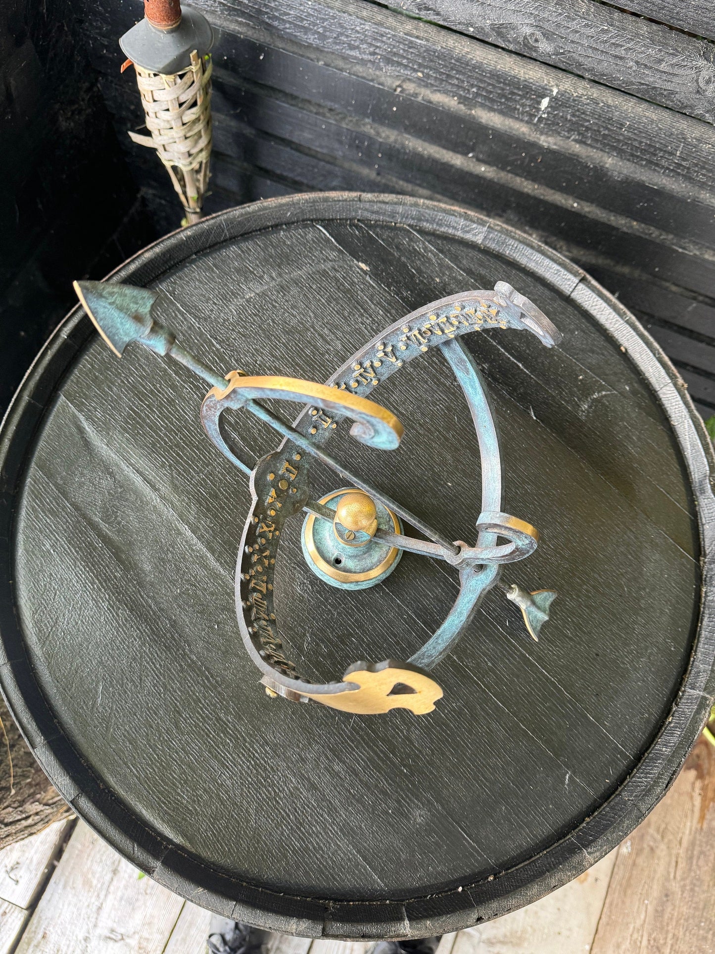 Armillary Small Sphere Sundial Solid Brass and Verdigris Patina Bronze Sculpture Sun Dial Watch Clock ~ Maxlume by Vintage-Electrical