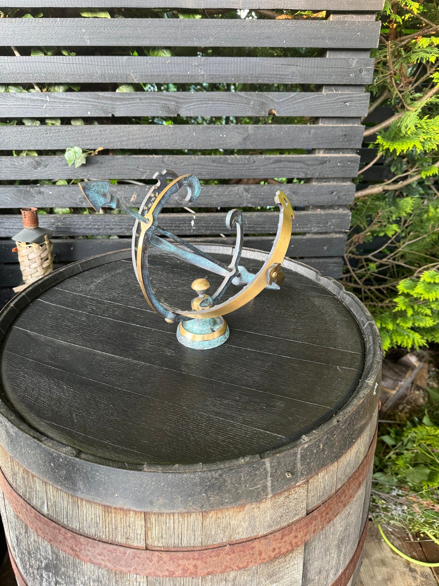 Armillary Small Sphere Sundial Solid Brass and Verdigris Patina Bronze Sculpture Sun Dial Watch Clock ~ Maxlume by Vintage-Electrical