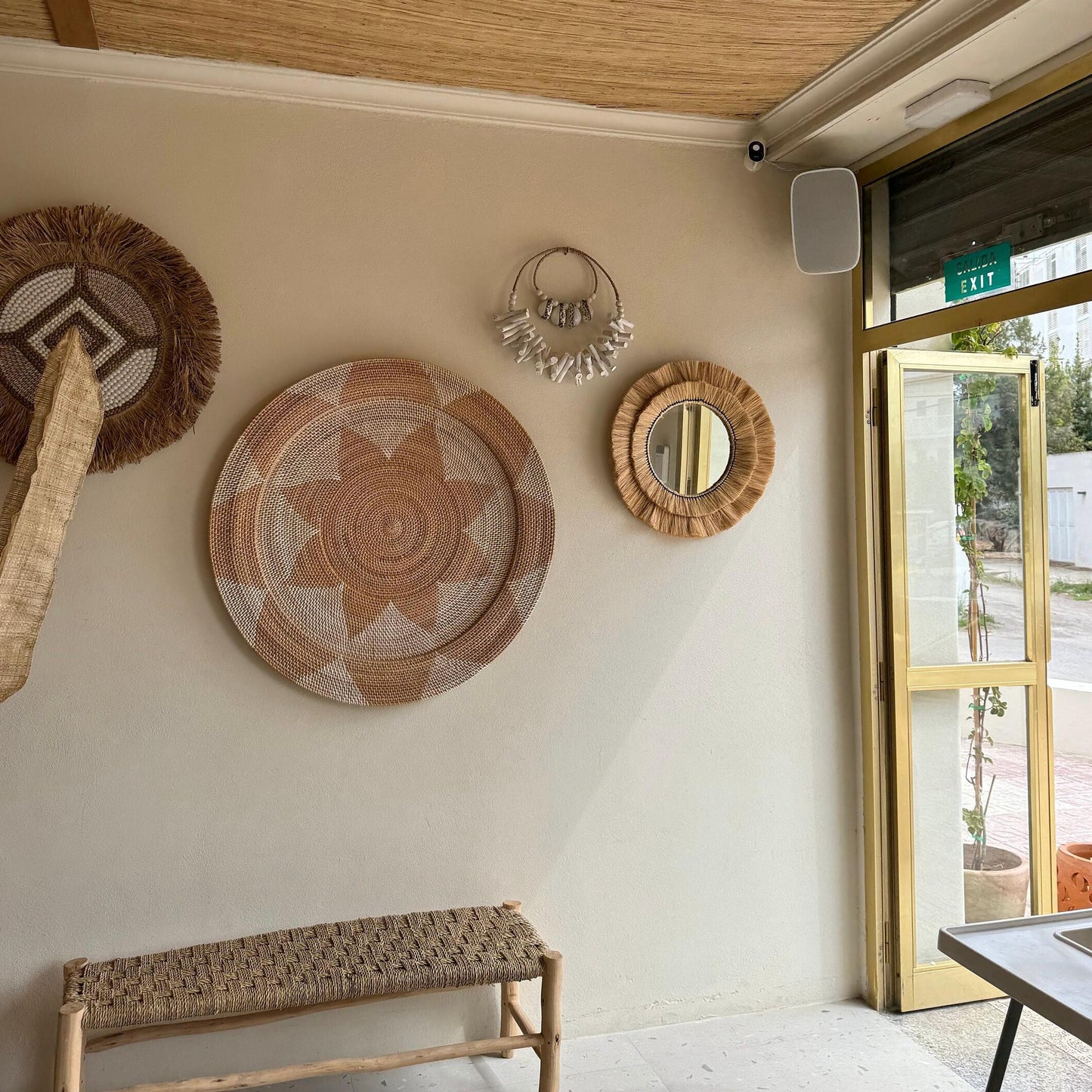 Natural Raffia Coastal Fringe Wall Round Mirror - Boho by Vintage-Electrical