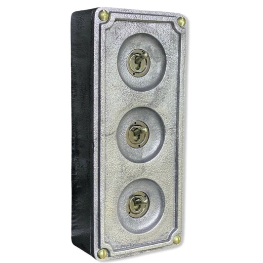 3 Gang 2 Way Solid Cast Metal Surface Mounting Conduit Light Switch Industrial - BS EN Approved Vintage 1950’s Britmac Style by Vintage-Electrical