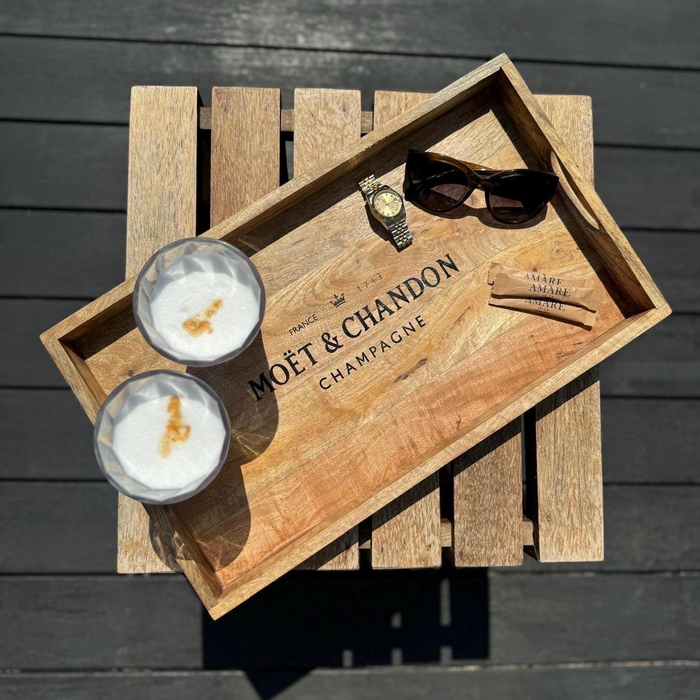 Wooden Serving Trays Moët & Chandon Champagne Butlers Crates Storage Boxes Natural Finish by Vintage-Electrical