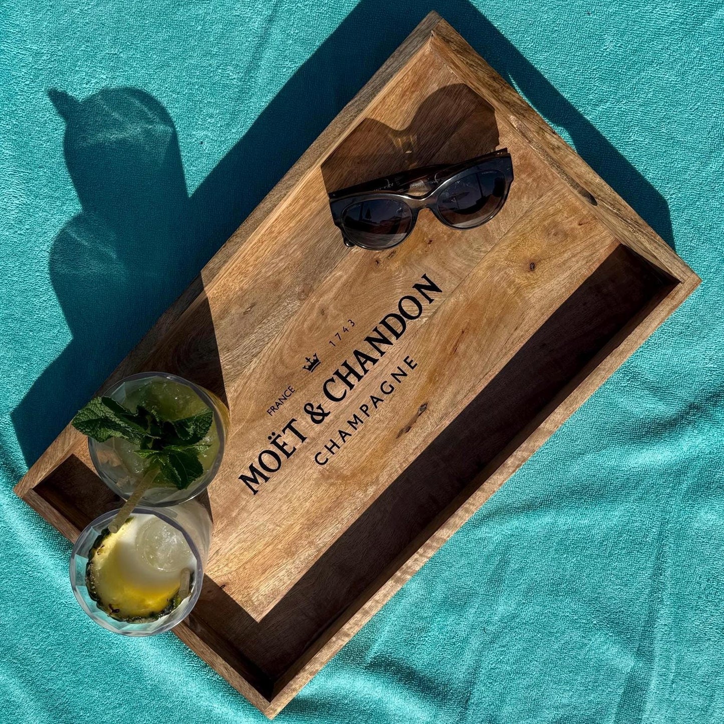 Wooden Serving Trays Moët & Chandon Champagne Butlers Crates Storage Boxes Natural Finish by Vintage-Electrical