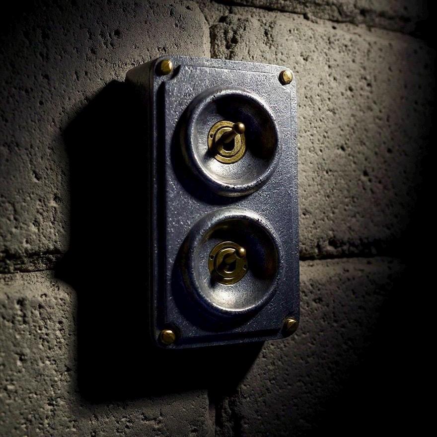 Double 2 Gang Solid Cast Metal Conduit Light Switch Industrial 2 Way - Vintage Crabtree Style by Vintage-Electrical