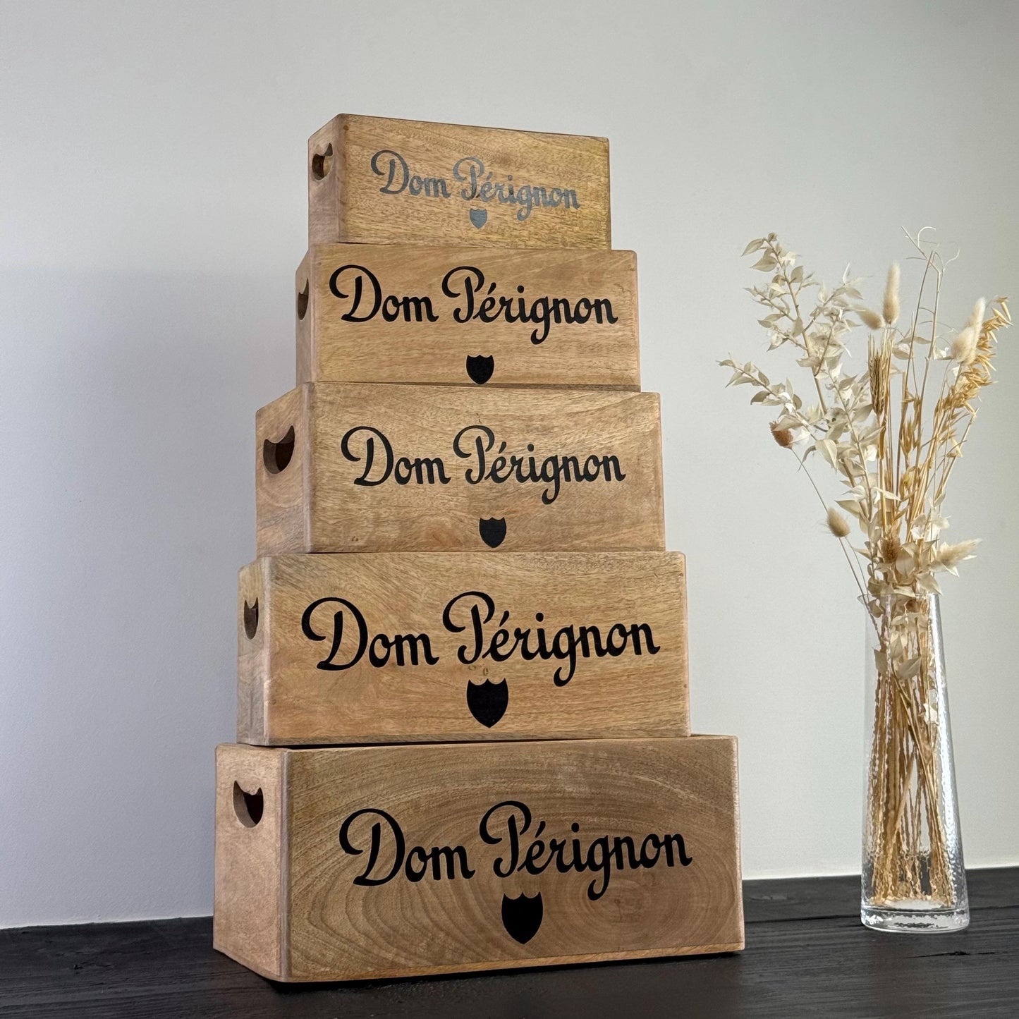 Dom Perignon Storage Wooden Champagne Crates Natural Finish by Vintage-Electrical