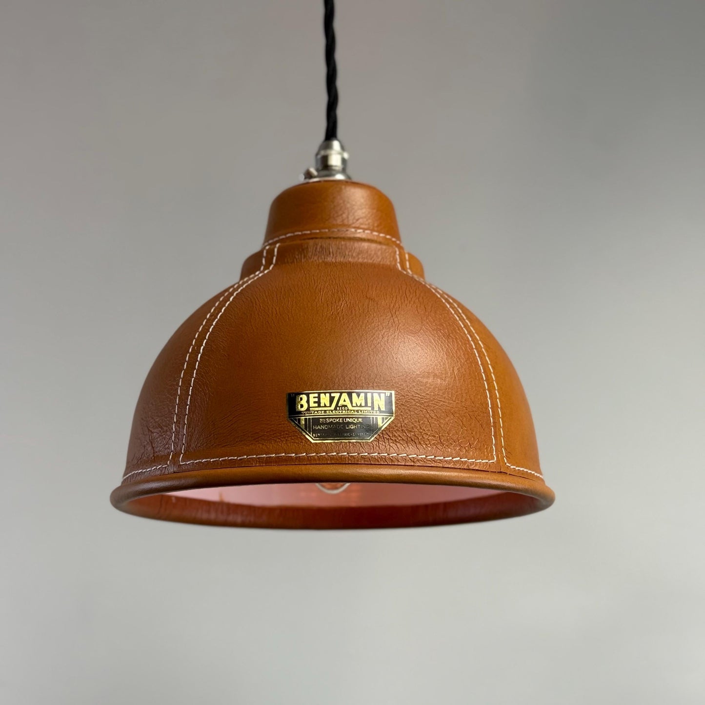 Trimingham ~ Real Genuine Leather Hand Stitched Solid Lampshade Pendant Set Light ~ 8.5 Inch by Vintage-Electrical