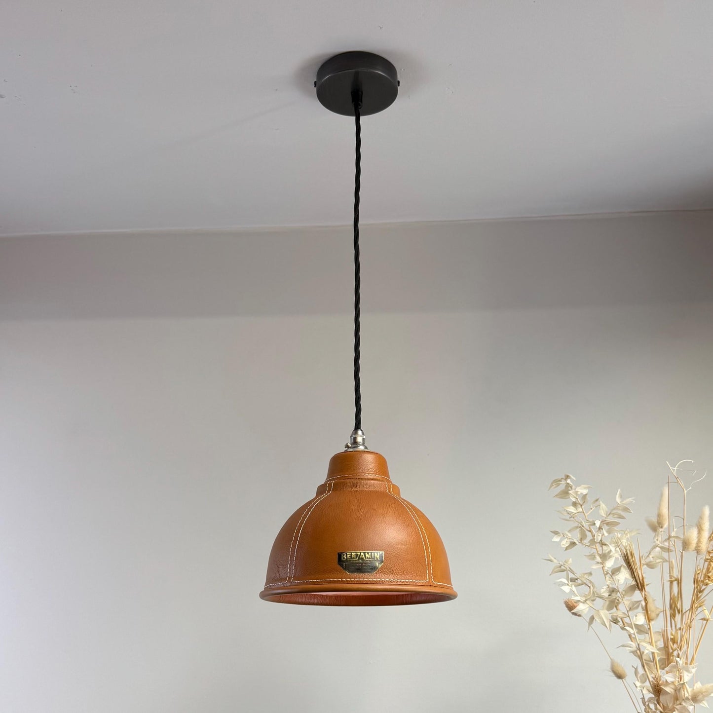 Trimingham ~ Real Genuine Leather Hand Stitched Solid Lampshade Pendant Set Light ~ 8.5 Inch by Vintage-Electrical