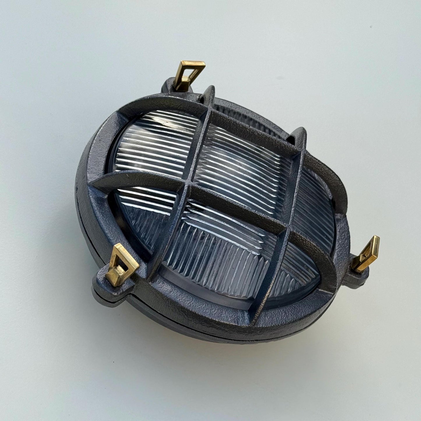 Wroxham ~ Cast Pewter Caged Nautical Bulkhead Wall Light Industrial Ceiling Fixture by Vintage-Electrical