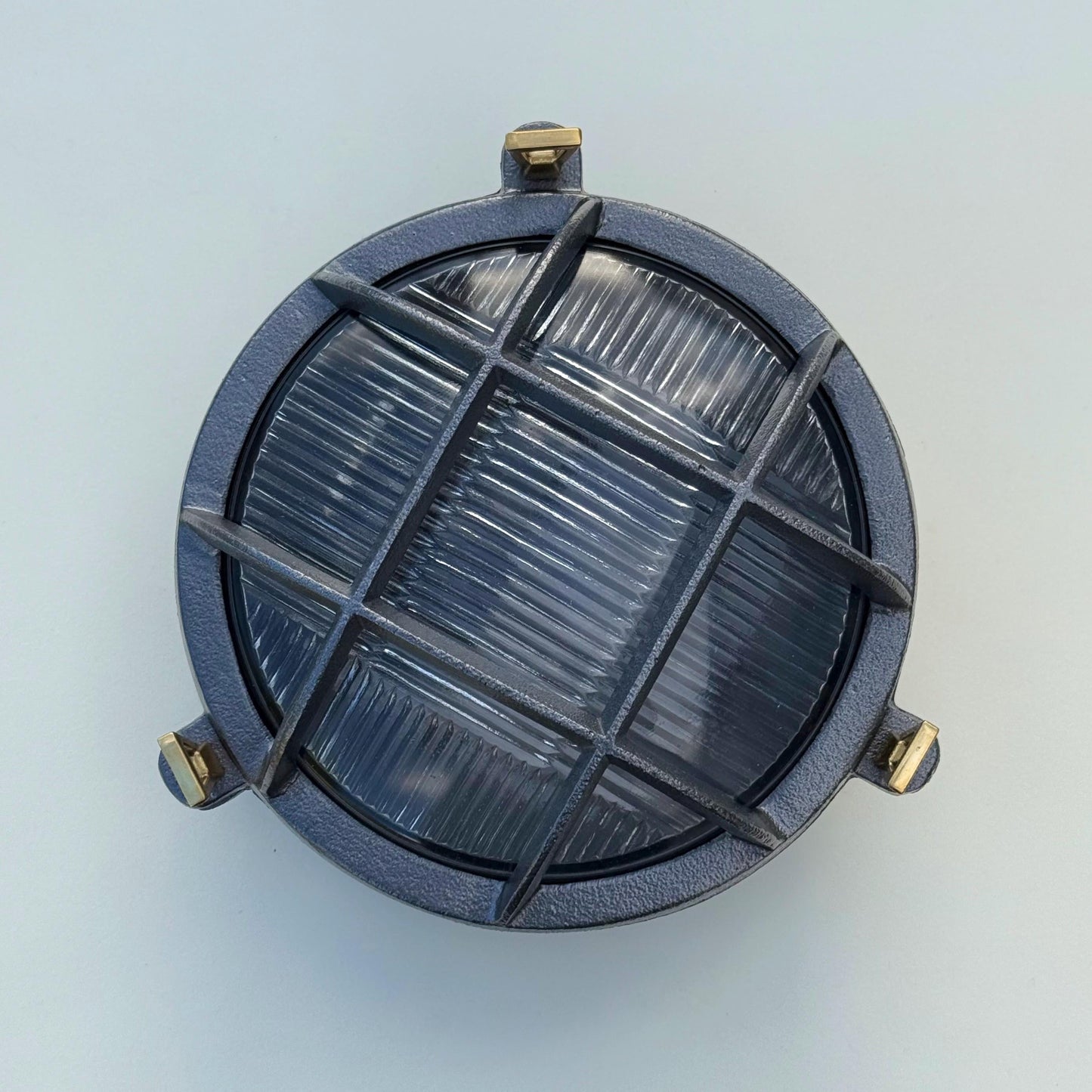 Wroxham ~ Cast Pewter Caged Nautical Bulkhead Wall Light Industrial Ceiling Fixture by Vintage-Electrical