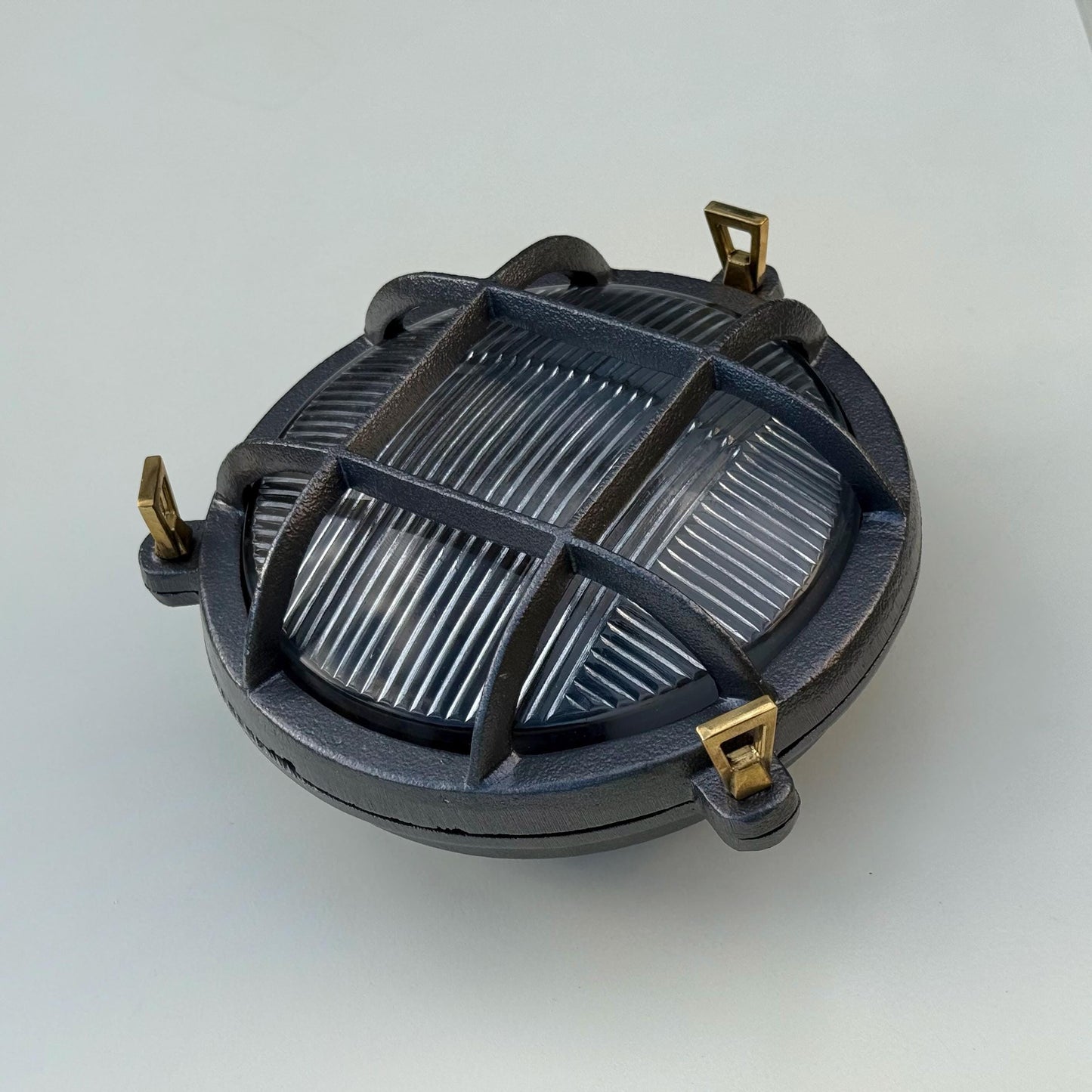 Wroxham ~ Cast Pewter Caged Nautical Bulkhead Wall Light Industrial Ceiling Fixture by Vintage-Electrical