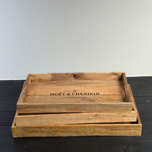 Wooden Serving Trays Moët & Chandon Champagne Butlers Crates Storage Boxes Natural Finish by Vintage-Electrical