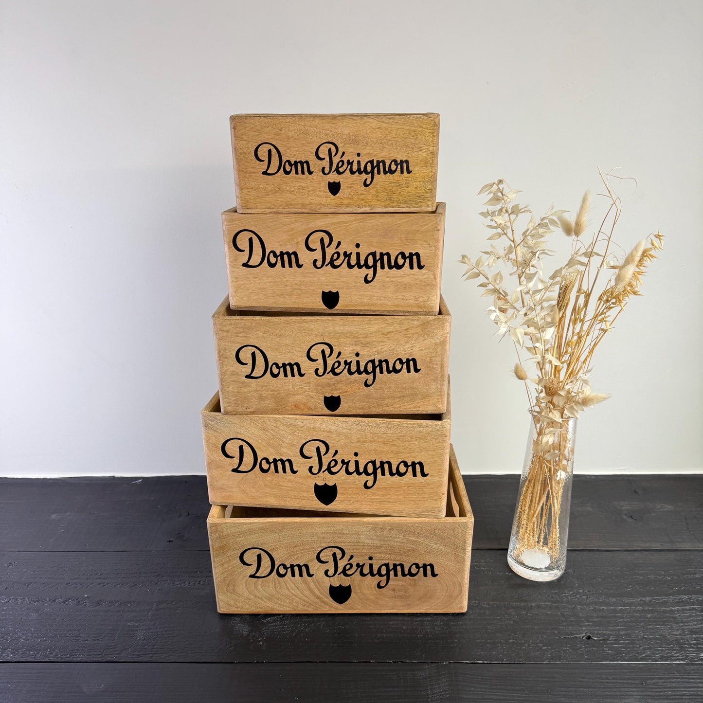 Dom Perignon Storage Wooden Champagne Crates Natural Finish by Vintage-Electrical