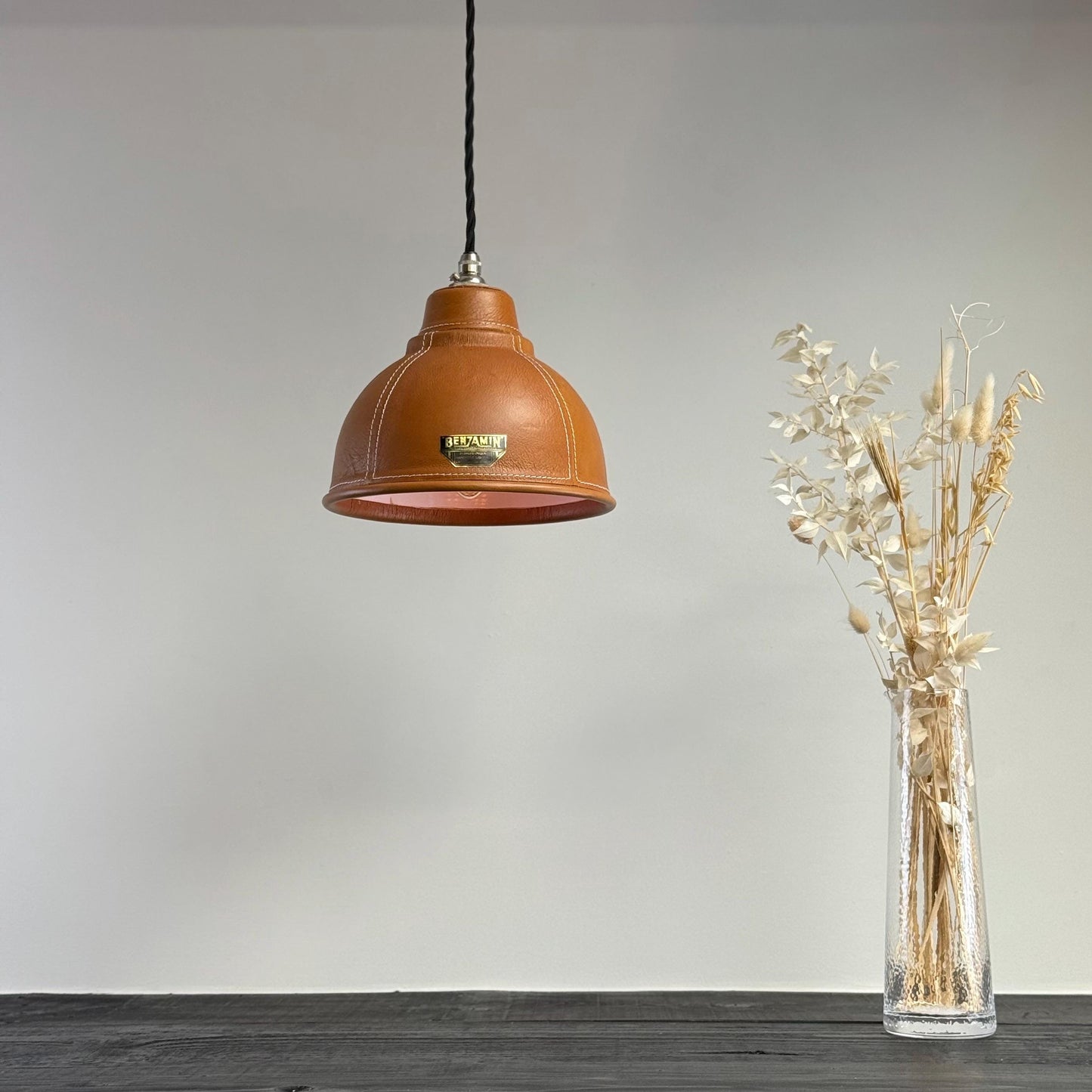 Trimingham ~ Real Genuine Leather Hand Stitched Solid Lampshade Pendant Set Light ~ 8.5 Inch by Vintage-Electrical