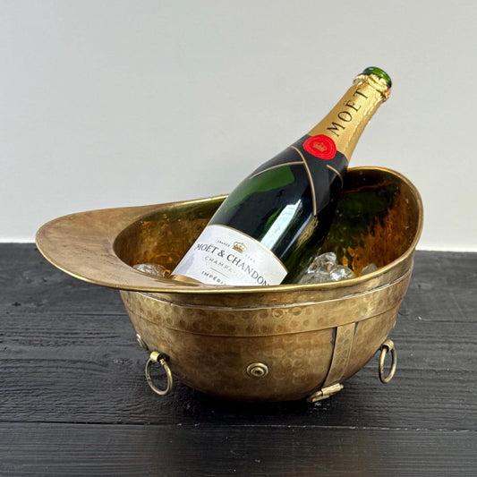 Polo Helmet Solid Antique Brass Champagne Ice Bucket | Wine Cooler by Vintage-Electrical
