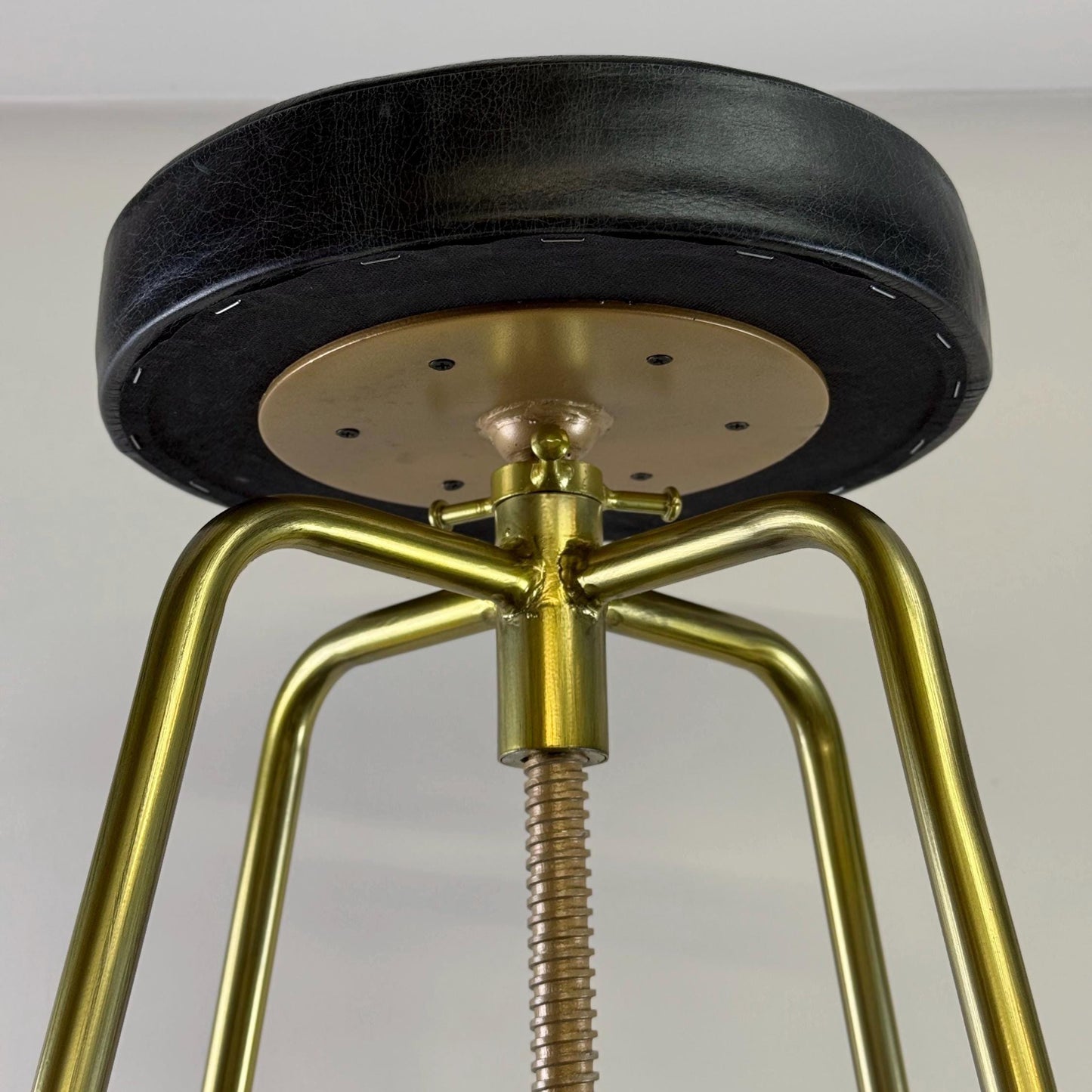 Brass Bar Adjustable Stool Black Leather Top Seat | Vintage Industrial Style by Vintage-Electrical