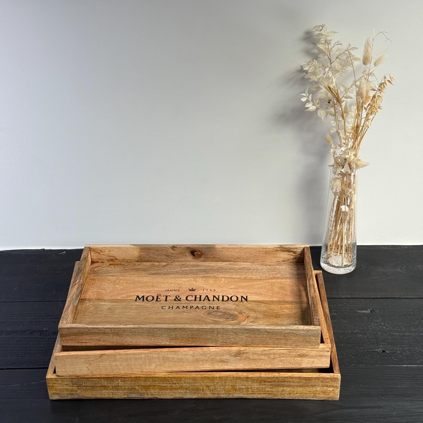 Wooden Serving Trays Moët & Chandon Champagne Butlers Crates Storage Boxes Natural Finish by Vintage-Electrical