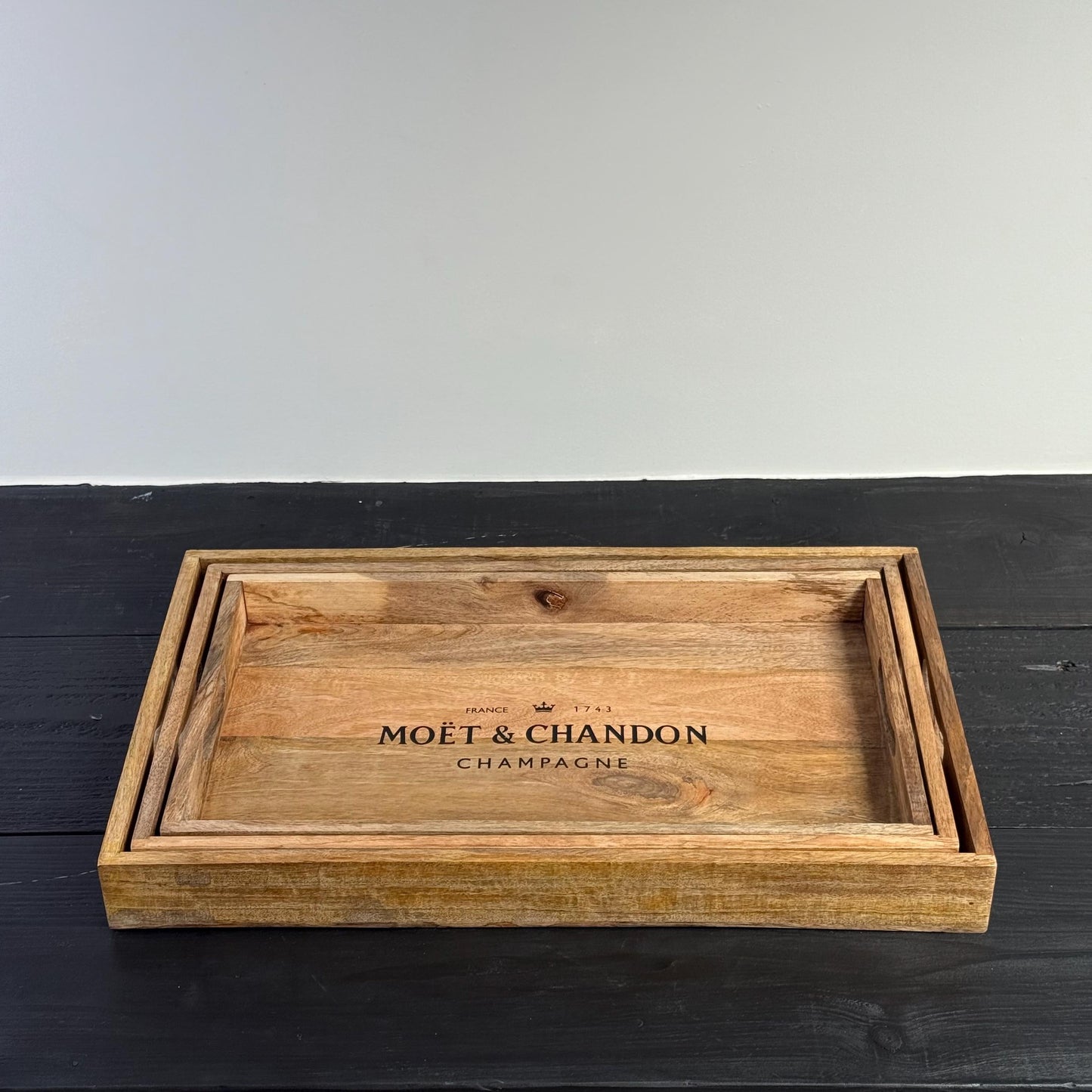Wooden Serving Trays Moët & Chandon Champagne Butlers Crates Storage Boxes Natural Finish by Vintage-Electrical